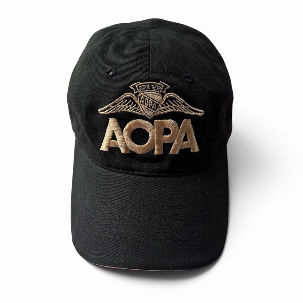 AOPA 75 Years Pilot Wings Black Embroidered Adjustable Baseball Cap Hat
